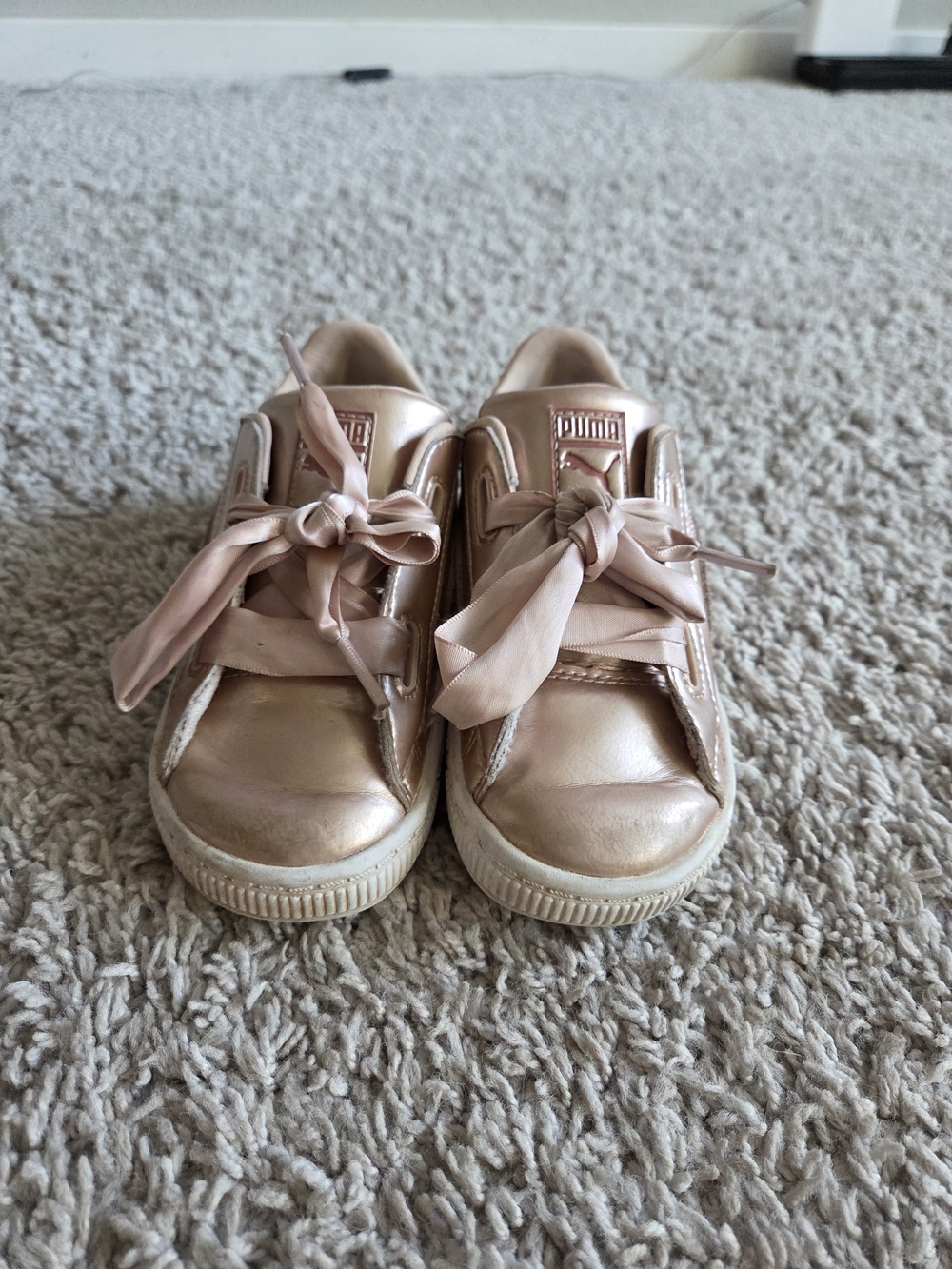 Puma Kids Metallic Rose Gold Satin Ribbon Sneakers